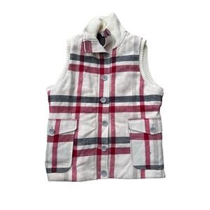 Woolrich Women’s Vest M Cream Black Red Gingham Button Up Wool Blend